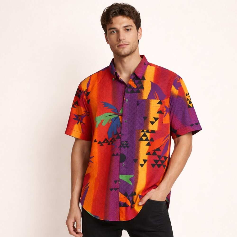 OP Ocean Pacific Aztec Surf Shirt 90s Vintage Tribal Mens Button Up
